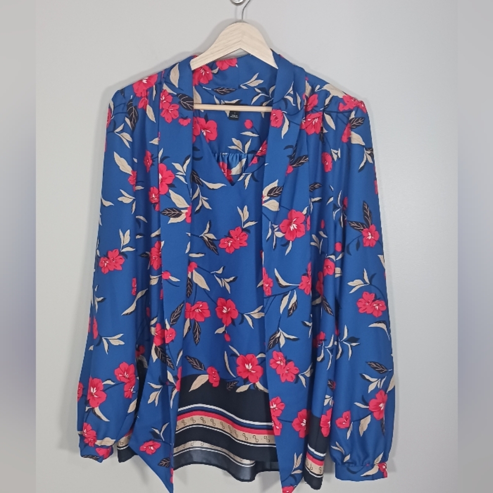 Ann Taylor Cottagecore Floral Career Workwear Women's Long Sleeve Blouse Size L
